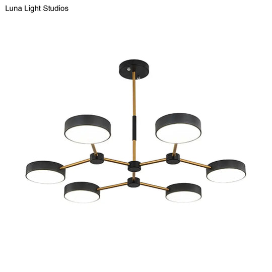 Modern Drum Pendant Chandelier Metallic Finish 6 Lights Black/White Hanging Ceiling Lamp