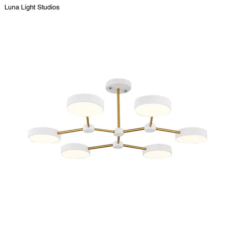 Modern Drum Pendant Chandelier Metallic Finish 6 Lights Black/White Hanging Ceiling Lamp