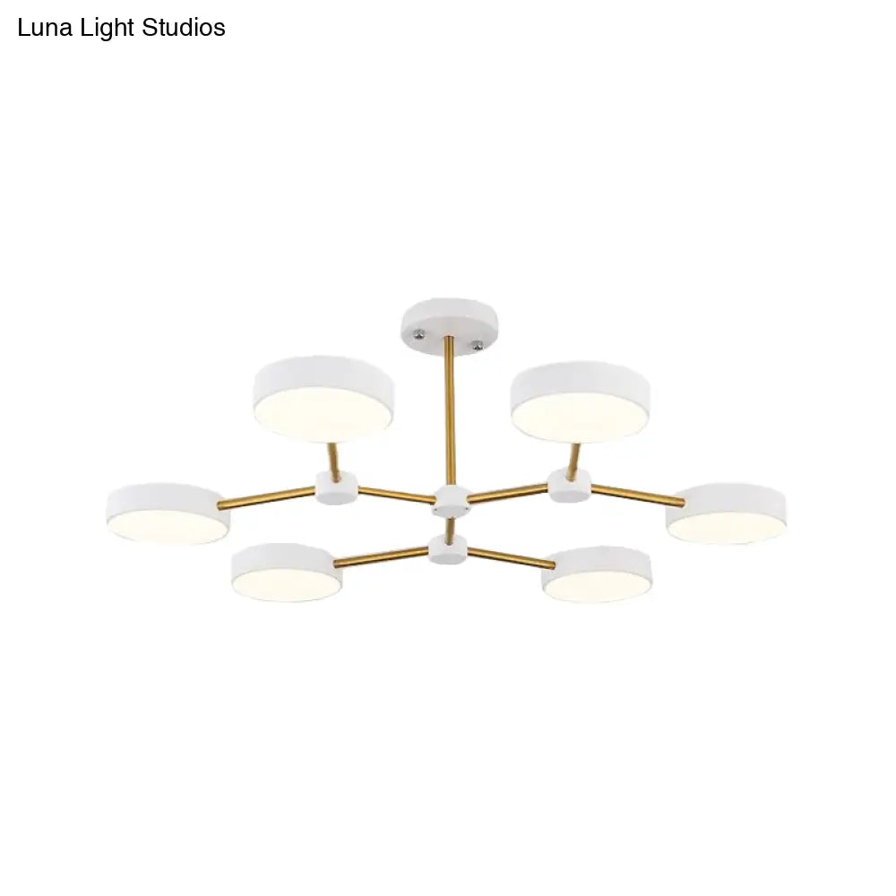 Modern Drum Pendant Chandelier Metallic Finish 6 Lights Black/White Hanging Ceiling Lamp