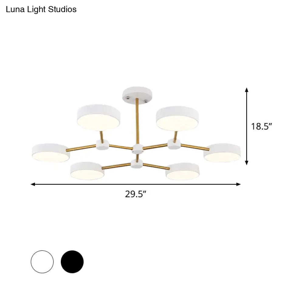 Modern Drum Pendant Chandelier Metallic Finish 6 Lights Black/White Hanging Ceiling Lamp