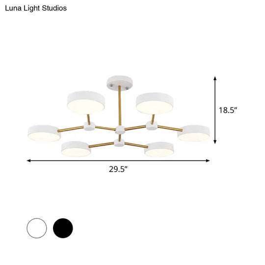 Modern Drum Pendant Chandelier Metallic Finish 6 Lights Black/White Hanging Ceiling Lamp