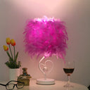 Modern Drum Table Lamp: Feather Light White/Pink/Burgundy Heart Frame Crystal Orb Purple