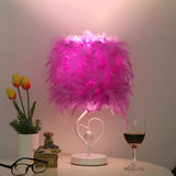 Modern Drum Table Lamp: Feather Light White/Pink/Burgundy Heart Frame Crystal Orb Purple