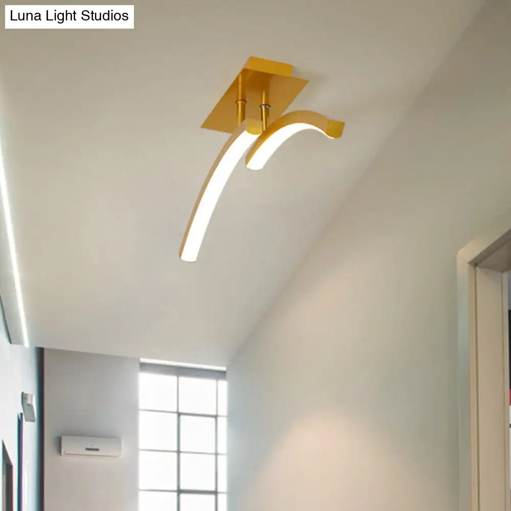 Modern Dual Arc Semi Flush Mount Led Lamp: Acrylic Shade Gold Finish Warm/White Light / White