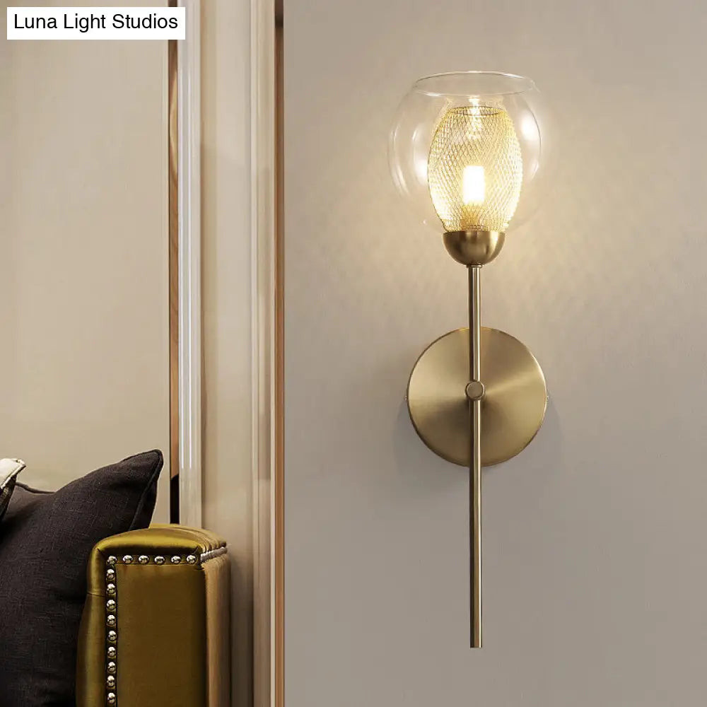 Modern Dual Cup Wall Sconce With Clear Glass And Metallic Finish In Black/Gold