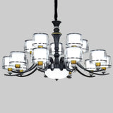 Modern Dual Cylinder Pendant Chandelier With Clear And White Glass For Living Room 15 / Black