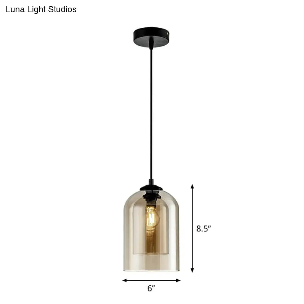 Dual-Glass Inverted Pendant Light For Dining Room Postmodern Ceiling Hang Lamp Amber