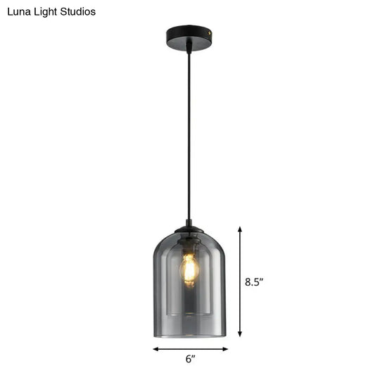Modern Dual-Glass Pendant Light For Dining Room - Inverted Cup Design Smoke Gray