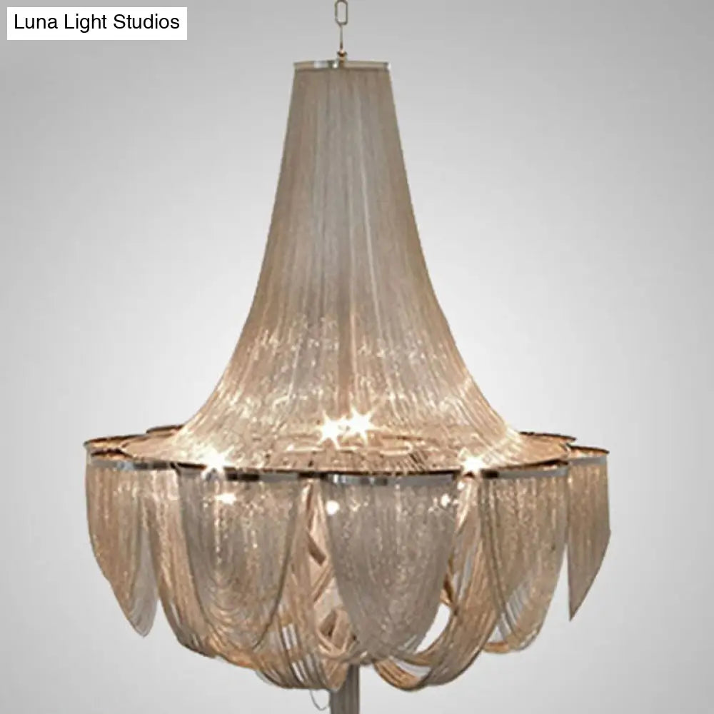 Modern Empire Chandelier With Aluminum Chain - Dining Room Ceiling Lamp Silver / 19.5