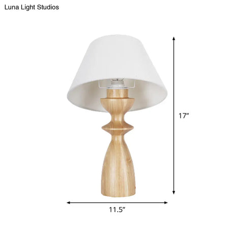 Modern Fabric Barrel Table Light With White Urn Wood Base - Ideal For Study Room Or Reading Nook