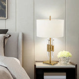 Modern Fabric Cylinder Desk Lamp - White Gold Metal Base
