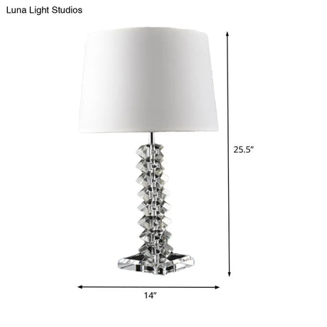 Modern Fabric Desk Lamp: Conical Night Table Light With Crystal Base White - 1 Bulb