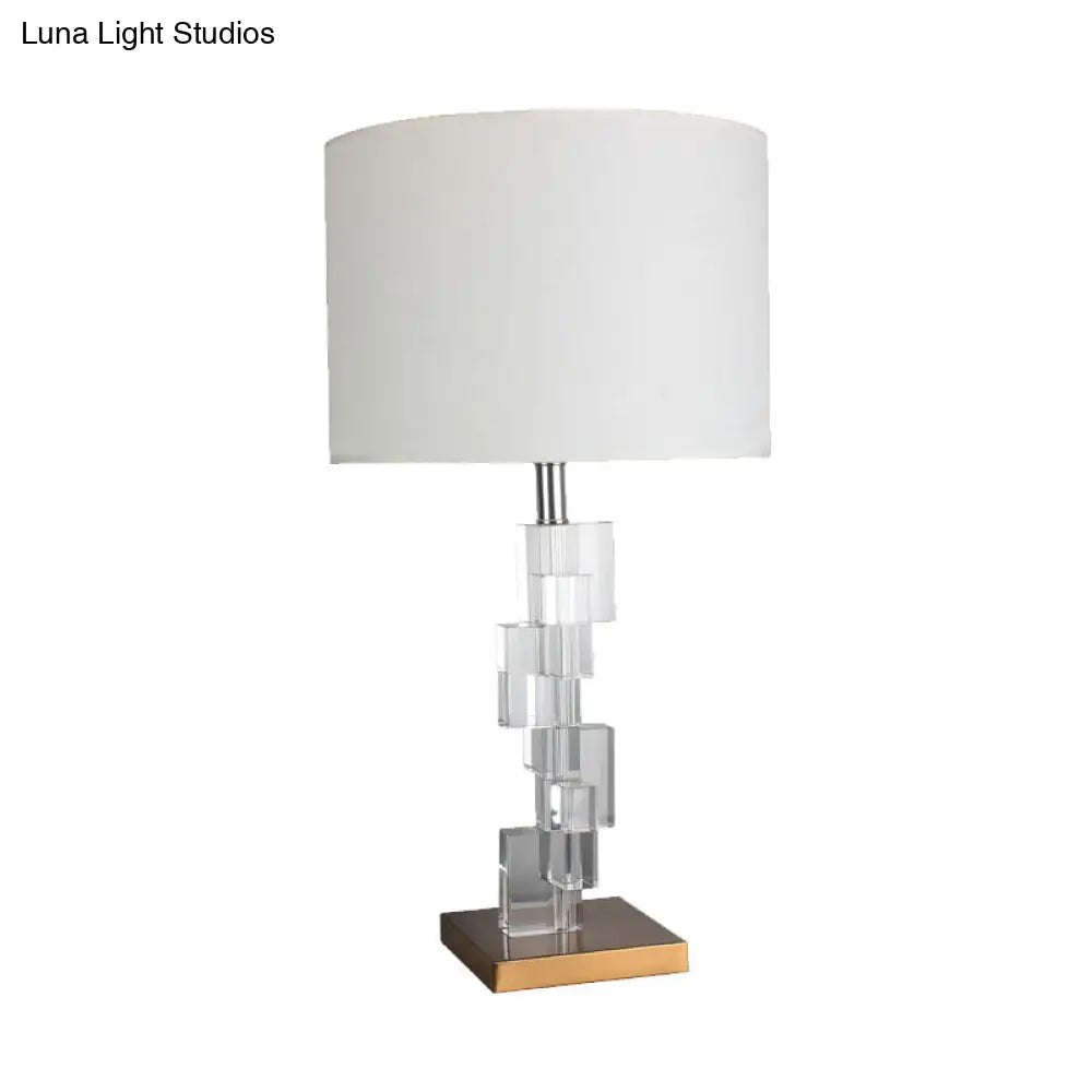 Modern Fabric Shade Study Lamp - Straight Sided Design 1 Bulb Book Light In White