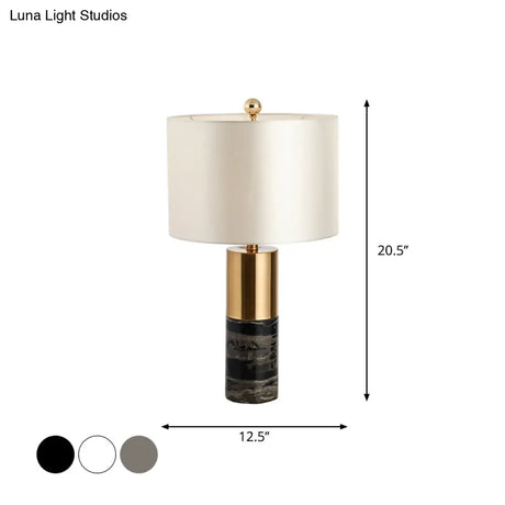 Modern Fabric Straight-Side Shade Night Lamp For Bedroom - 1 Head Black/Grey/White Table Stand Light