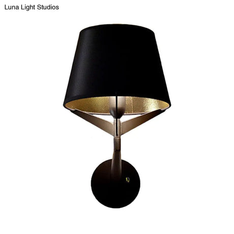 Modern Fabric Wall Sconce With Tripod Lamp Support - Black Finish 1 Head