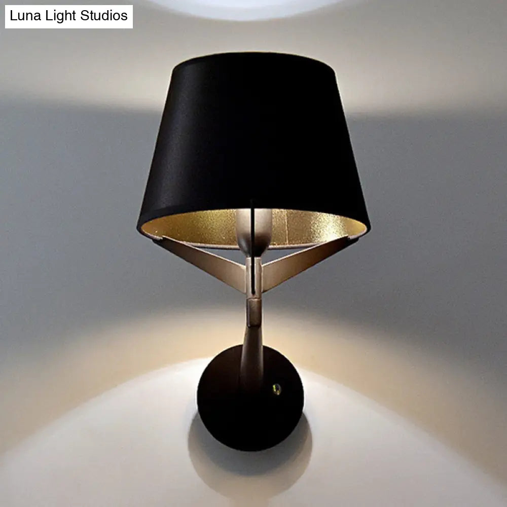 Modern Fabric Wall Sconce With Tripod Lamp Support - Black Finish 1 Head