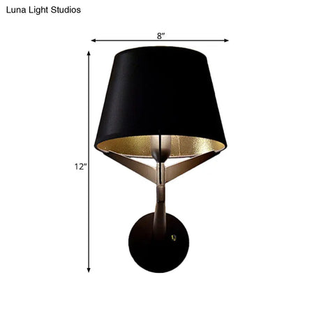 Modern Fabric Wall Sconce With Tripod Lamp Support - Black Finish 1 Head