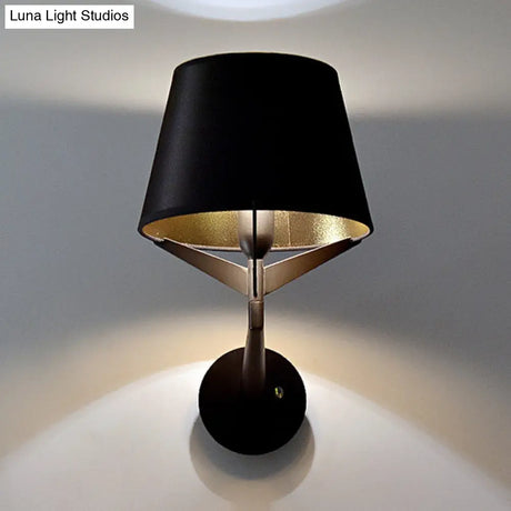 Modern Fabric Wall Sconce With Tripod Lamp Support - Black Finish 1 Head