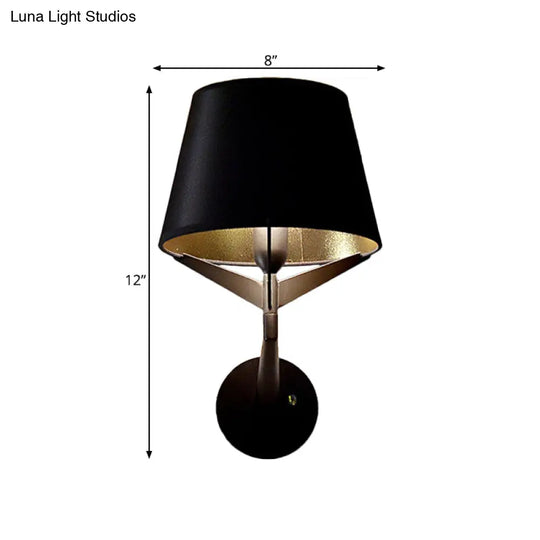 Modern Fabric Wall Sconce With Tripod Lamp Support - Black Finish 1 Head