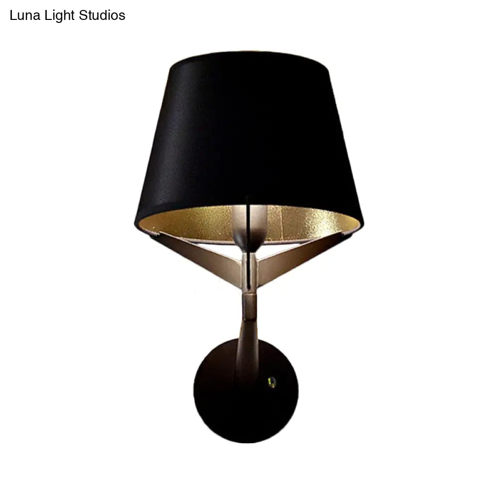 Modern Fabric Wall Sconce With Tripod Lamp Support - Black Finish 1 Head