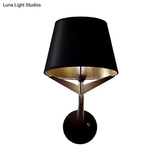 Modern Fabric Wall Sconce With Tripod Lamp Support - Black Finish 1 Head