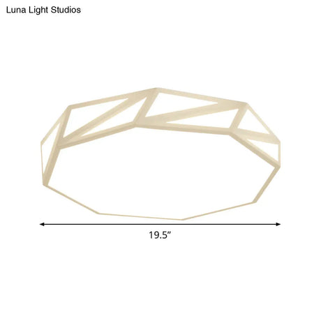 Modern Faceted Ceiling Flush Mount Led Fixture - White/3 Color Light Wooden Bedroom Design