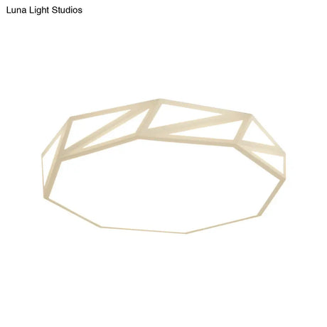 Modern Faceted Ceiling Flush Mount Led Fixture - White/3 Color Light Wooden Bedroom Design