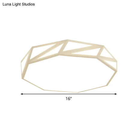 Modern Faceted Ceiling Flush Mount Led Fixture - White/3 Color Light Wooden Bedroom Design