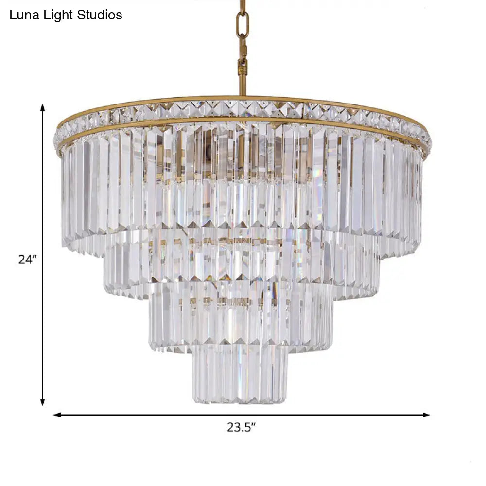 Modern Faceted Optical Crystal Chandelier Light With 6 Brass Lights - 19.5/23.5 Wide