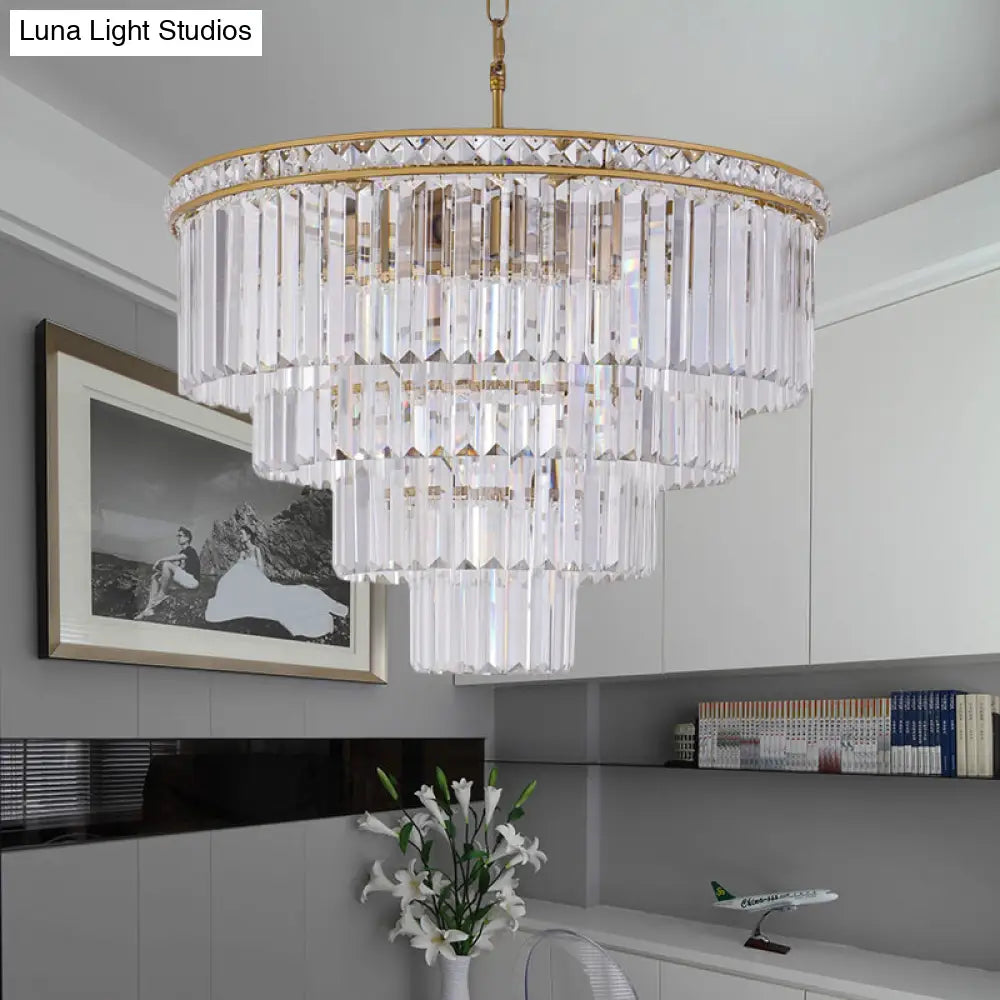 Modern Faceted Optical Crystal 6-Light Brass Chandelier - Four Tiers Ceiling Light 19.5’/23.5’ Wide