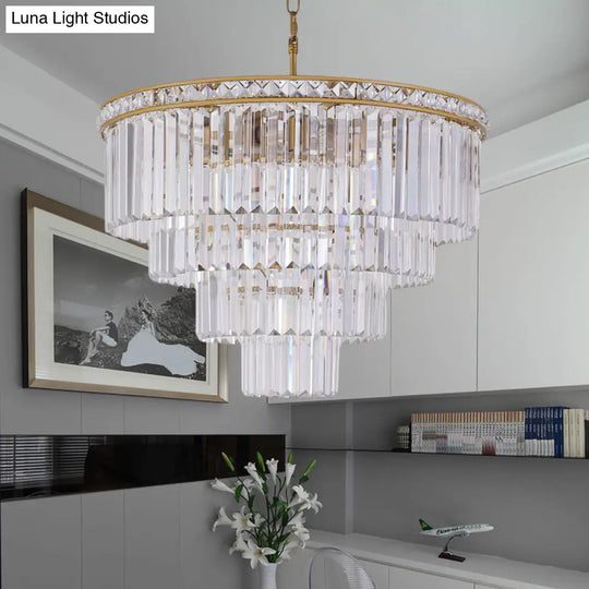Modern Faceted Optical Crystal 6-Light Brass Chandelier - Four Tiers Ceiling Light 19.5’/23.5’ Wide