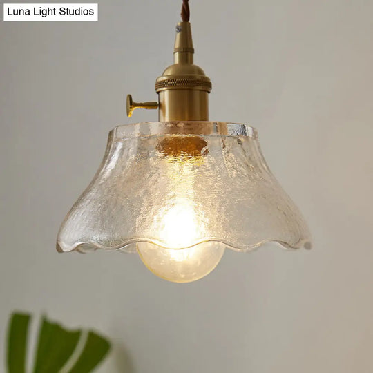 Farmhouse Brass Water Glass Scalloped 1-Light Suspension Lamp Kit