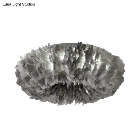 Modern Feather Flushmount Ceiling Light With 3/6 Fabric Heads In White/Grey/Pink For Bedroom