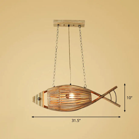 Modern Fish Chandelier Pendant Light: Bamboo Tea Room Hanging Lamp In Wood 1 /