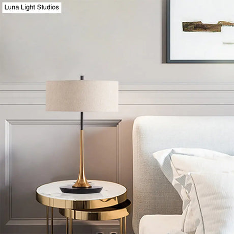 Modern Flaxen Metal Table Lamp With Fabric Shade For Bedroom