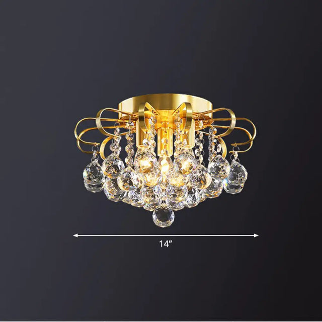 Modern Floral Ceiling Mounted Light With Clear Faceted Crystal Ball - Bedroom Flush / 14’