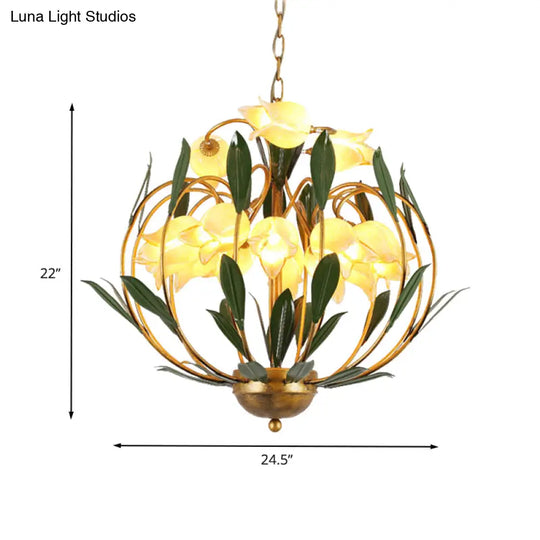 Modern Floral Chandelier: Countryside Brass Led Pendant Light Fixture 15-Bulb Metal Design For