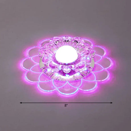 Modern Floral Flush Ceiling Light - Crystal Led Mount For Clear Entryway Lighting / Purple