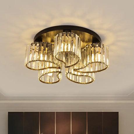 Modern Floral Flush Mounted Ceiling Lamp With Clear Crystal Prism For Dining Room Lighting 5 /