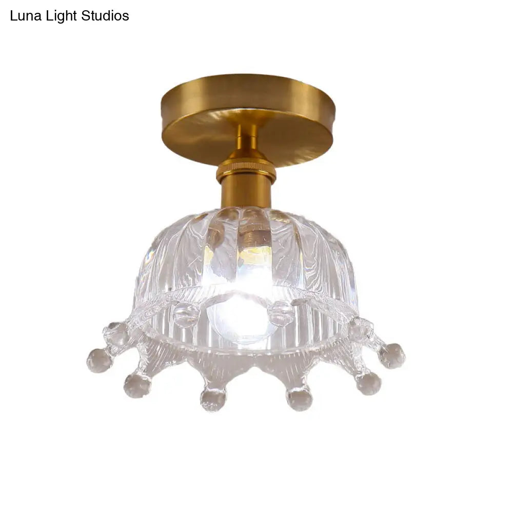 Modern Floral Glass Ceiling Light - Elegant Single-Bulb Foyer Flush Fixture