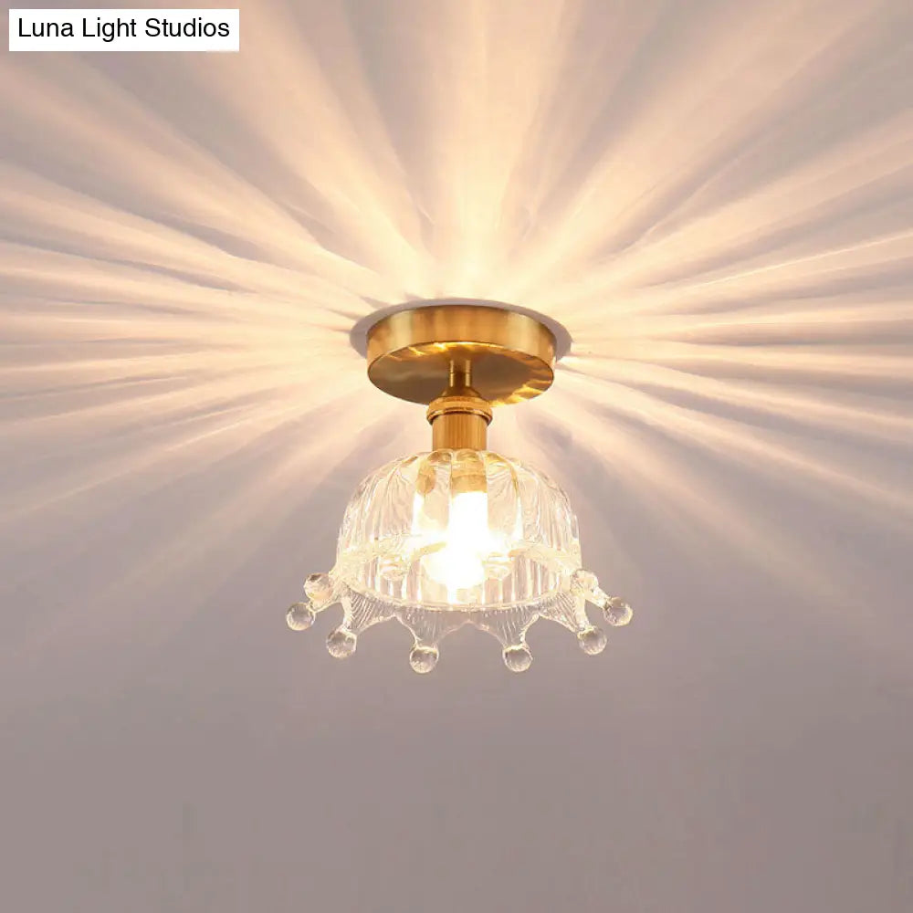 Modern Floral Glass Ceiling Light - Elegant Single-Bulb Foyer Flush Fixture