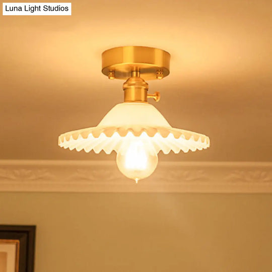 Modern Floral Glass Ceiling Light - Elegant Single - Bulb Foyer Flush Fixture White