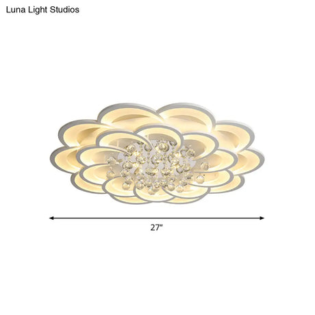Modern Floral Iron Flush Mount Led Ceiling Light In Warm/White - 20.5’/27’/31.5’ W White Fixture