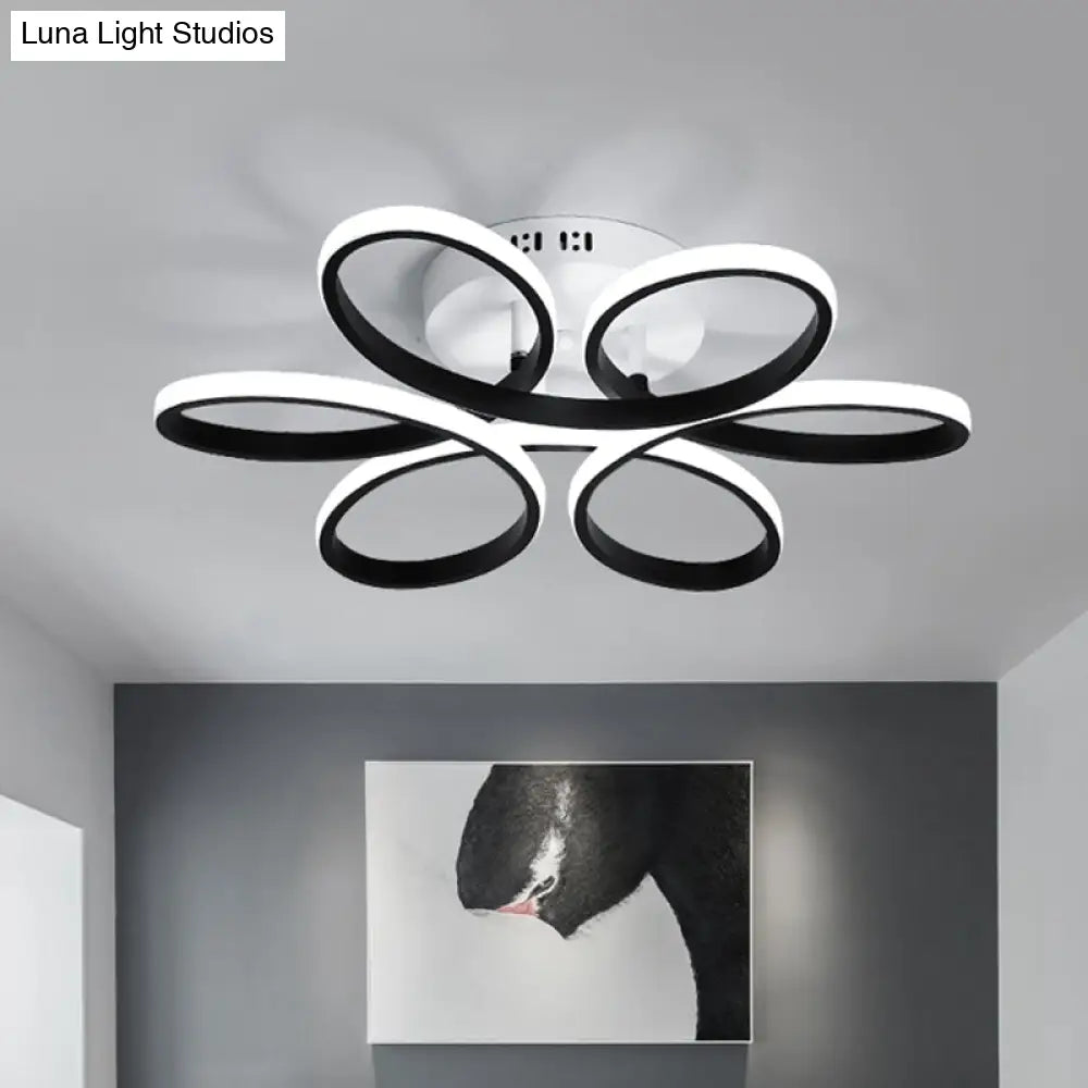 Modern Floral Led Black Flush Mount Light - 23/29.5/36 Wide Semi-Mount Ceiling Fixture