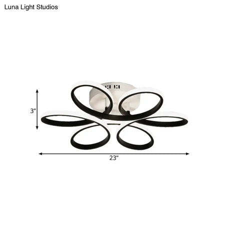 Modern Floral Led Black Flush Mount Light - 23’/29.5’/36’ Wide Semi-Mount Ceiling Fixture