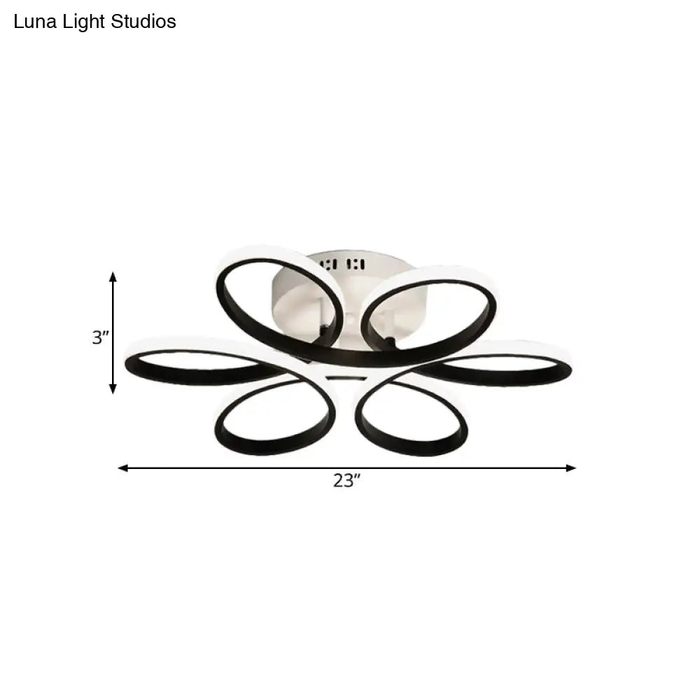 Modern Floral Led Black Flush Mount Light - 23’/29.5’/36’ Wide Semi-Mount Ceiling Fixture