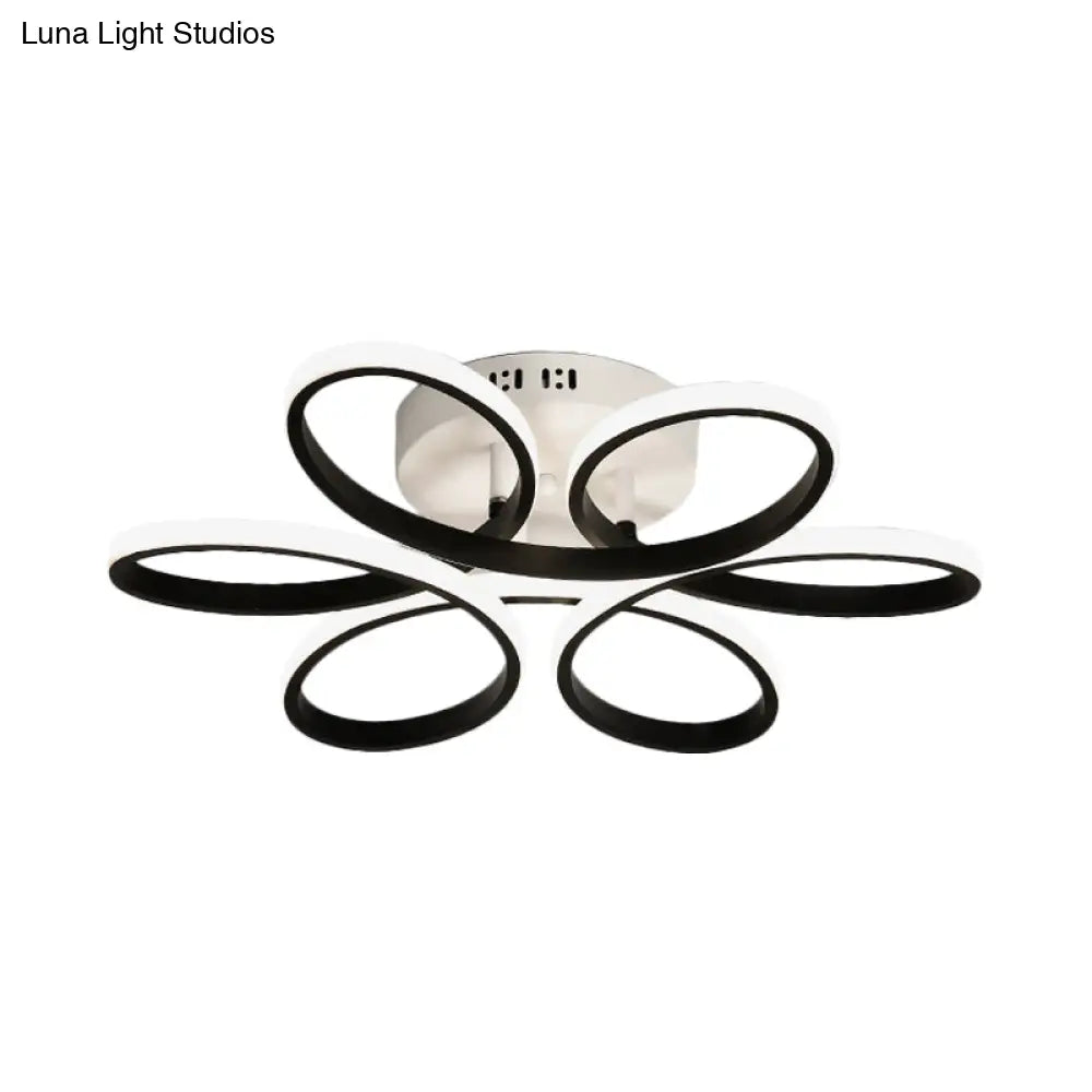Modern Floral Led Black Flush Mount Light - 23/29.5/36 Wide Semi-Mount Ceiling Fixture