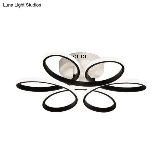 Modern Floral Led Black Flush Mount Light - 23/29.5/36 Wide Semi-Mount Ceiling Fixture