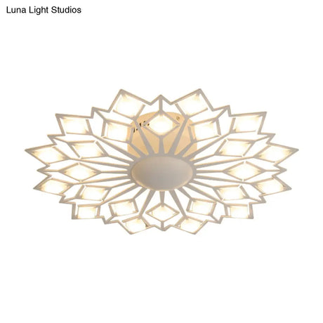 Modern Floral Led Flush Mount Ceiling Lamp In Black And White Metal For Bedroom