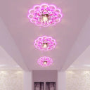 Modern Floral Led Flush Mount Ceiling Light With Beveled Crystal In Red For Porch Pink White And